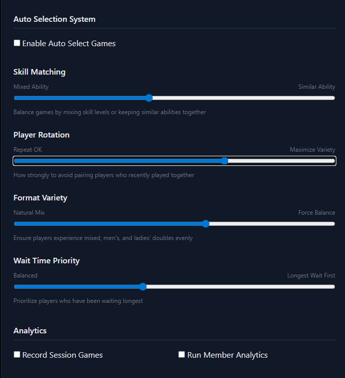 Session Configuration Interface